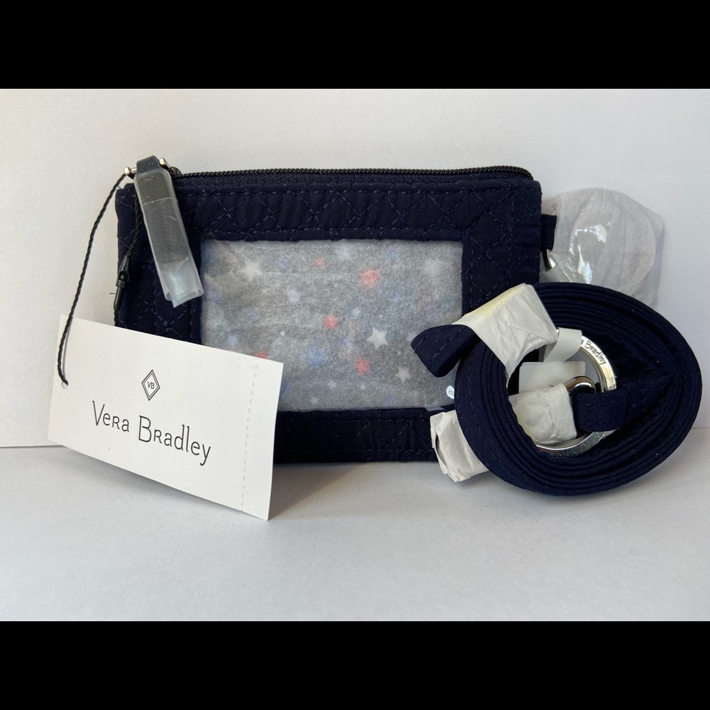 VERA BRADLEY ZIP ID & MATCHING LANYARD CLASSIC NAVY MICROFIBER 26949-219